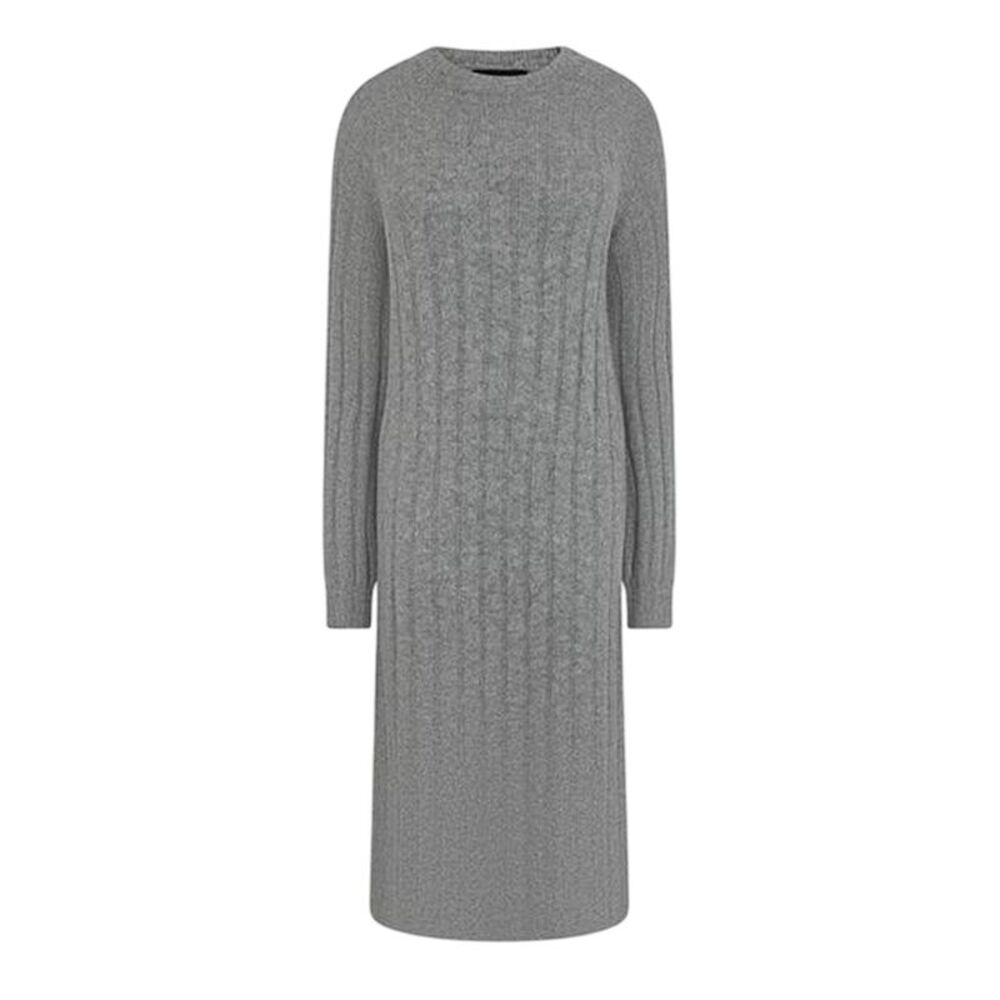 Pieces Womens/Ladies Knitted Crew Neck Long-Sleeved Midi Dress / Medium Grey Mel